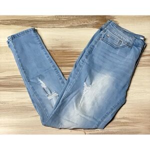 Enjean Denim Co Distressed High Rise Skinny Jeans Light Blue Juniors Size 7